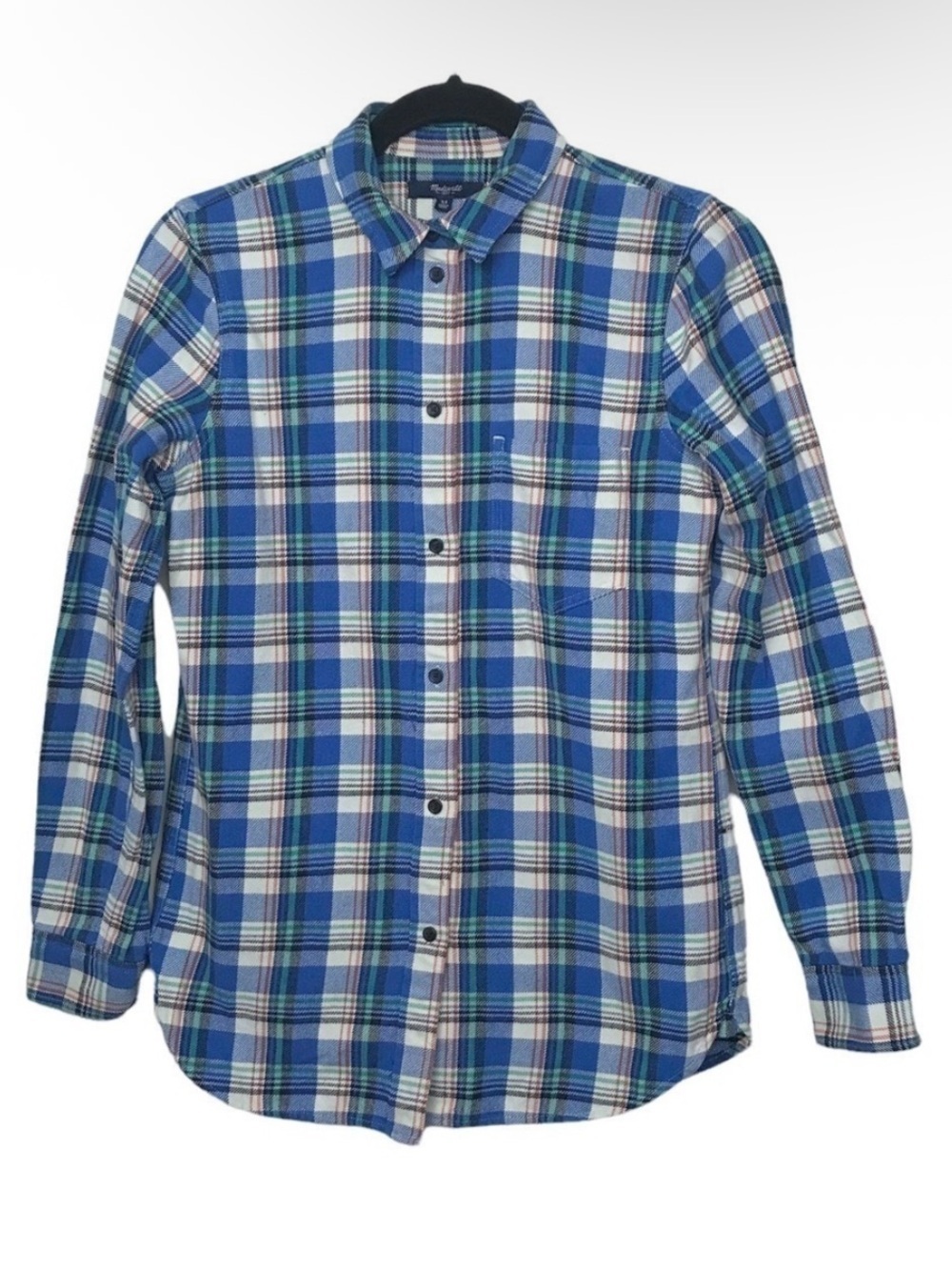 Madewell Blue Orange Plaid Flannel Button Down Shirt XS
